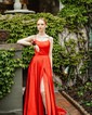 A-line Scoop Neck Satin Prom Dresses With Ruched