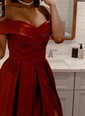 Ball Gown/Princess Sweep Train Off-the-shoulder Satin Pockets Prom Dresses