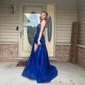 Ball Gown/Princess Scoop Neck Lace Tulle Sweep Train Prom Dresses With Beading