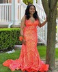 Trumpet/Mermaid V-neck Sequined Sweep Train Prom Dresses