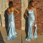 Corset Sheath/Column Satin Beaded Ruffle Prom Dresses