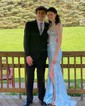 Glitter Sheath/Column Appliques Split Prom Dresses