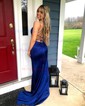 Sheath/Column Scoop Neck Satin Prom Dresses With Ruched