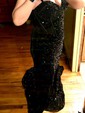 Trumpet/Mermaid Sweetheart Velvet Sequins Sweep Train Prom Dresses With Beading