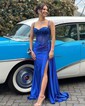 Trumpet/Mermaid Sweetheart Silk-like Satin Sweep Train Prom Dresses With Split Front