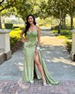 Trumpet/Mermaid Sweetheart Silk-like Satin Sweep Train Prom Dresses With Split Front