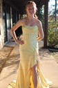 Corset Sheath/Column Satin Beaded Ruffle Prom Dresses