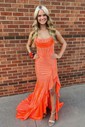 Corset Sheath/Column Satin Beaded Ruffle Prom Dresses