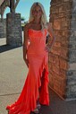 Corset Sheath/Column Satin Beaded Ruffle Prom Dresses