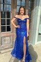 Glitter Sheath/Column Appliques Split Prom Dresses