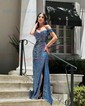 Sheath/Column Off-the-shoulder Sequined Floor-length Prom Dresses With Ruched