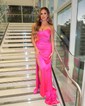 Elegant Sheath/Column Satin V-neck Ruched Split Prom Dresses