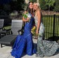 Trumpet/Mermaid V-neck Sequined Sweep Train Prom Dresses