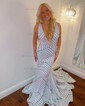 Trumpet/Mermaid V-neck Sequined Sweep Train Prom Dresses