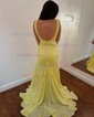 Trumpet/Mermaid V-neck Sequined Sweep Train Prom Dresses