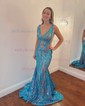 Trumpet/Mermaid V-neck Sequined Sweep Train Prom Dresses