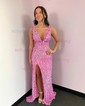 Sparkly Sheath/Column Sequin V-neck Split Prom Dresses