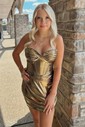 Sweetheart Metallic Ruched Bodycon Homecoming Dresses