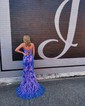 Trumpet/Mermaid Scoop Neck Sequined Sweep Train Prom Dresses With Split Front