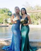 Trumpet/Mermaid V-neck Sequined Sweep Train Prom Dresses