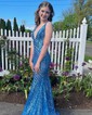 Trumpet/Mermaid V-neck Sequined Sweep Train Prom Dresses