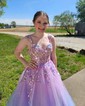 Ball Gown/Princess Sweetheart Tulle Glitter Floor-length Prom Dresses With Appliques Lace