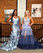 Mermaid Strapless Satin Ruffle Tiered Prom Dresses With Ruched