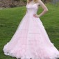 Ball Gown Scoop Neck Tulle 3D Floral Prom Dresses