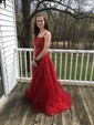 Princess Scoop Neck Tulle Prom Dresses With Appliques