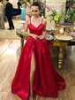 Ball Gown/Princess Sweep Train V-neck Satin Sashes / Ribbons Prom Dresses