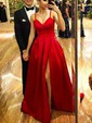 Ball Gown/Princess Sweep Train V-neck Satin Sashes / Ribbons Prom Dresses