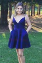 Elegant Skater Satin V-neck Ruched Homecoming Dresses