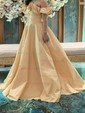 Ball Gown/Princess Sweep Train Off-the-shoulder Satin Pockets Prom Dresses