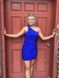 Petite Royal Blue Tight One Shoulder Cut Out Homecoming Dresses