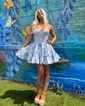 Corset Sky Blue Satin Skater Ruffle Homecoming Dresses