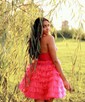 Unique Orange Skater Tulle Ruffle Cut Out Homecoming Dresses