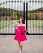 Unique Red Satin Skater Bow Ruched Homecoming Dresses