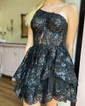 Corset Dark Navy Skater One Shoulder Tiered Homecoming Dresses