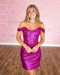 Corset Fuchsia Bodycon Sequin Ruched Homecoming Dresses