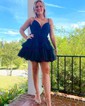 Glitter Black Skater Tiered Ruched Homecoming Dresses