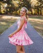 Pink Skater Taffeta Sweetheart Ruffle Homecoming Dresses