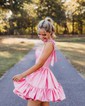 Pink Skater Taffeta Sweetheart Ruffle Homecoming Dresses