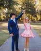 Pink Skater Taffeta Sweetheart Ruffle Homecoming Dresses