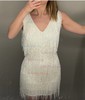 Unique White Bodycon V-neck Fringe Homecoming Dresses