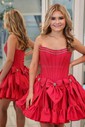 Corset Skater Taffeta Ruffle Bow Homecoming Dresses