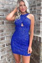 Sparkly Burgundy Bodycon Sequin Cut Out Homecoming Dresses