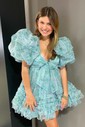 Elegant Skater Tulle V-neck Ruffle Homecoming Dresses