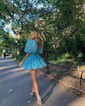 Elegant Skater Tulle V-neck Ruffle Homecoming Dresses