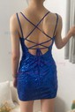 Sparkly Royal Blue Bodycon Sequin Square Neck Homecoming Dresses