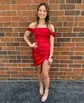 Corset Red Fitted Satin Off-The-Shoulder Homecoming Dresses